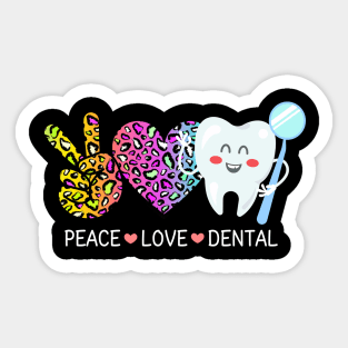 Peace Love Dental Leopard Heart Rainbow Teeth Cute Dentist Sticker